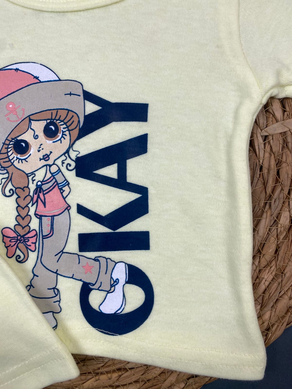 طقم بناتي قطن مكون من قطعتين  okay girl💛💚